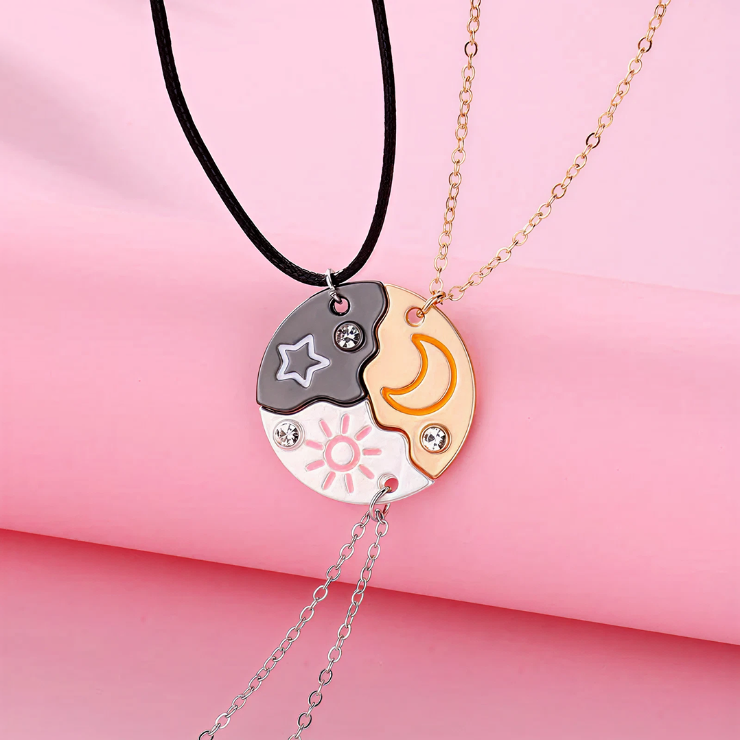 Magnetic Rhinestone Star, Moon & Sun Necklaces (3pc)