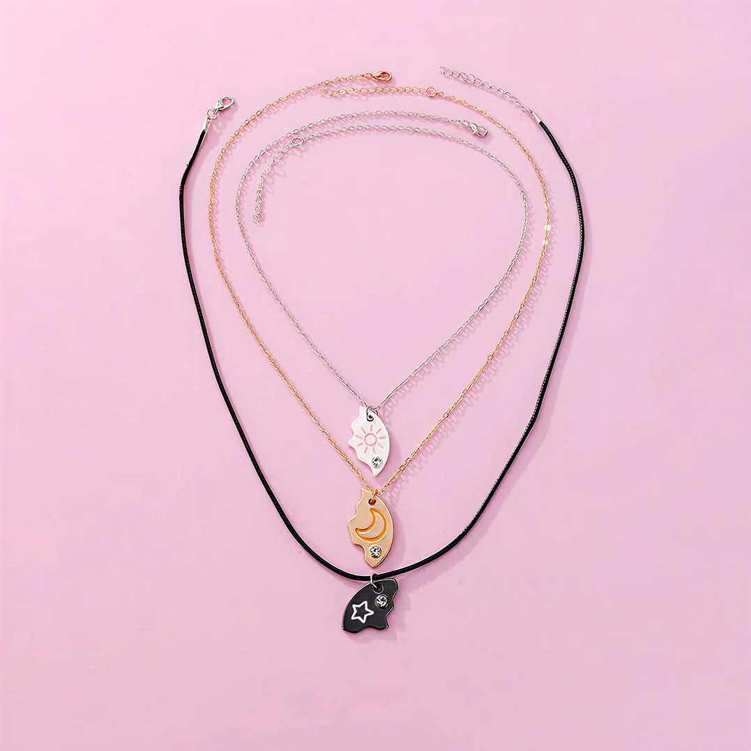 Magnetic Rhinestone Star, Moon & Sun Necklaces (3pc)